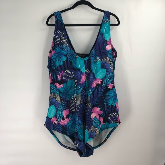 SWIMSUITS FOR ALL One Piece Swimsuit Floral Print Flattering 32 Plus Size Swim - Picture 4 of 11